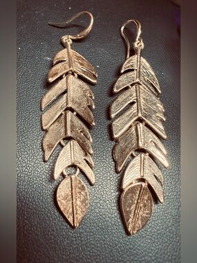Delicate Gold Feather Drop Earrings